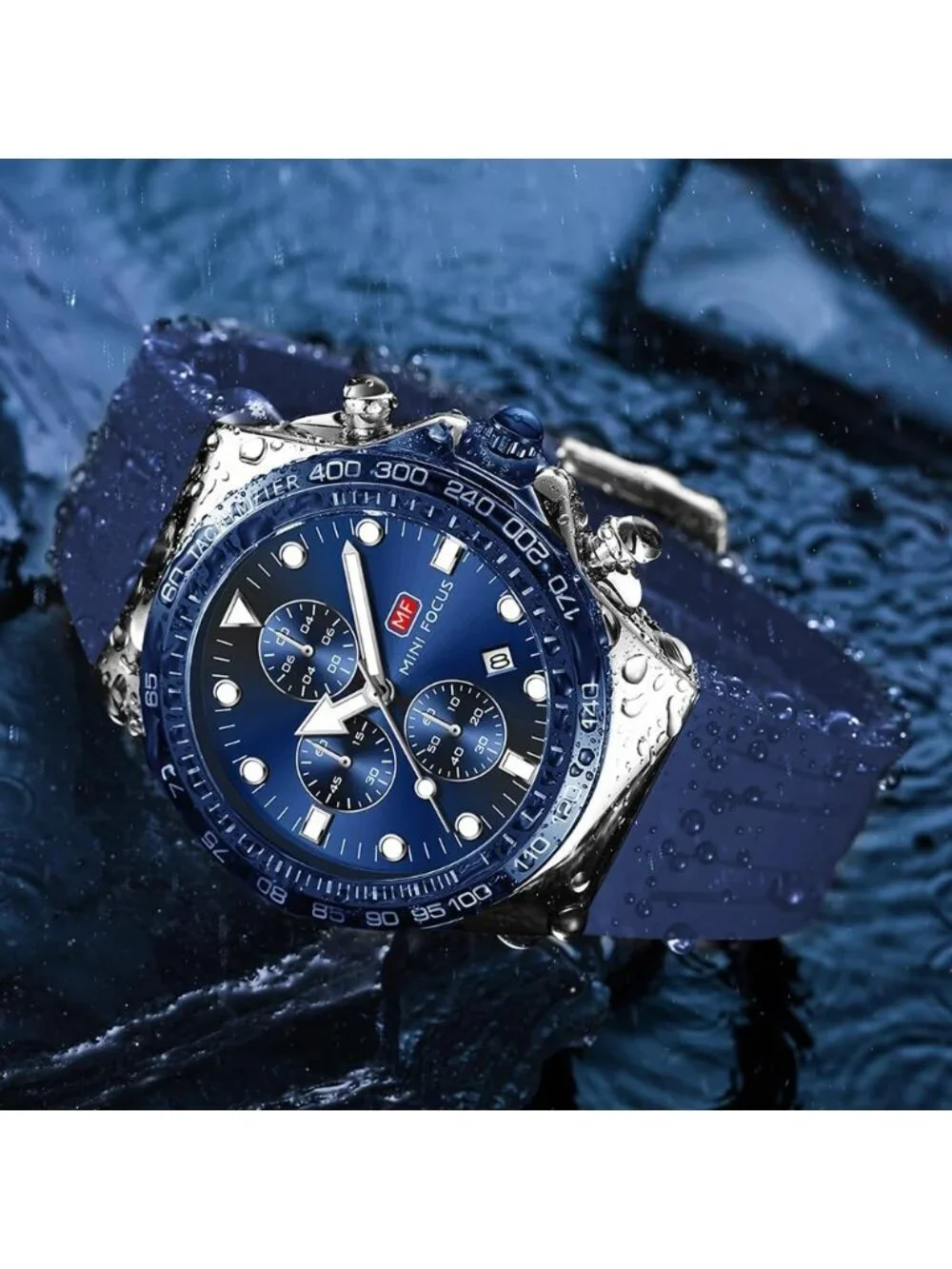 Men's Blue And Silver Analog Quartz Waterproof Chronograph Stylish Casual Watch